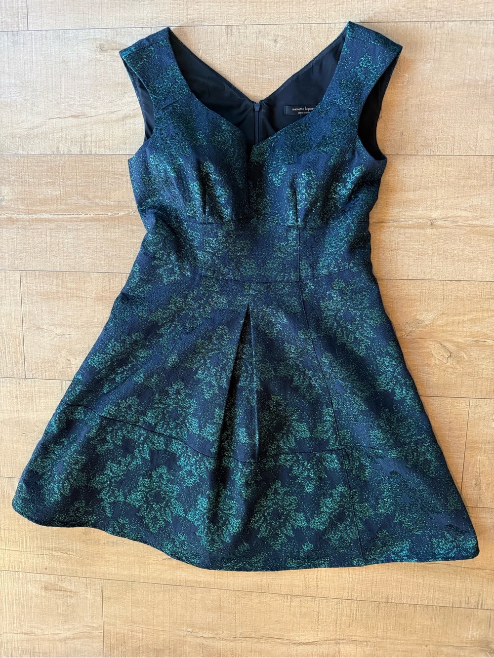 Nanette Lepore made in New York navy Green Jacquard Fit & Flare Dress size 4